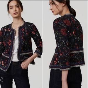 LOFT Primavera Strawberry Floral Fringe Blazer